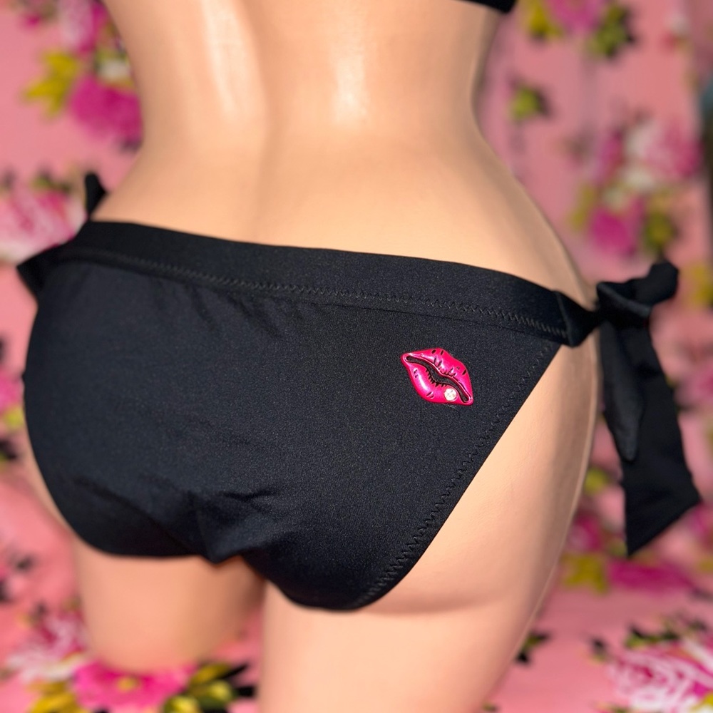 Betsey Johnson vintage black sequin bow bikini swimsuit cabaret burlesque goth - Picture 7 of 11